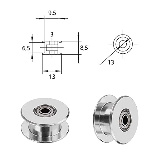 Saipor 5 Stück GT2 Zahnlose Riemenscheibe Glatte Art Riemenscheibe Rad Aluminium Zahnriemenscheibe GT2 idler pulley für 3D Drucker 6mm Breite Zahnriemen (16 Zähne 3mm Bohrung)