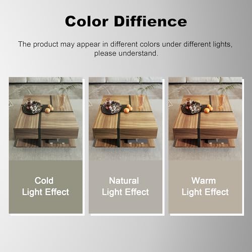 Merax Coffee Table with 4 Drawers, Unique Color Matching and Line Design, Living Room Coffee Table with Storage Space at the Bottom, Modern Square Design, 78x78x36cm, Natural - Image 7