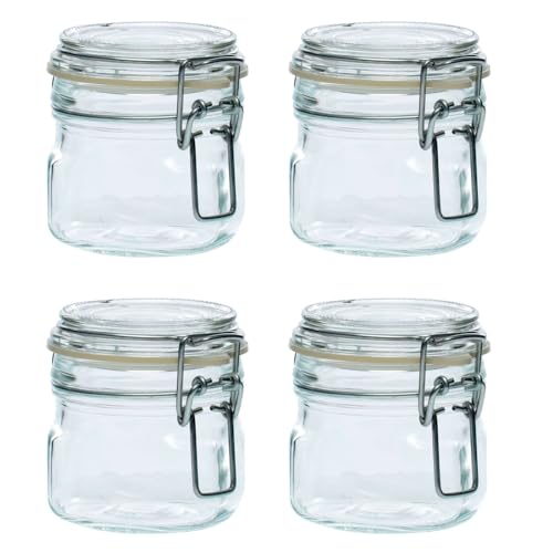 Acan Tradineur - Pack de 4 tarros herméticos de Vidrio Primizie con Junta de Goma, Bote, Frasco Multiusos con Cierre, conservas, legumbres, Pasta, Cereales (200 ml - 8 x 7,2 cm)