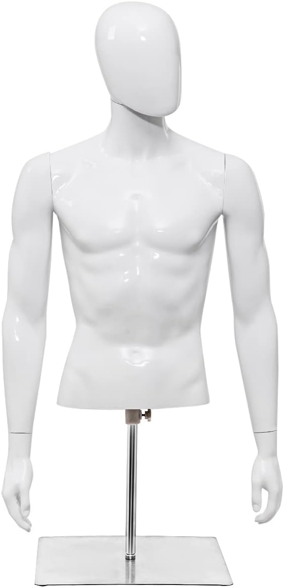 TANGZON Mannequin Torso, Height Adjustable Tailor's Dummy with Rotatable Head, Arms & Heavy Duty Iron Base Stand, Dress Form Display Manikin for Shop Window (Male)