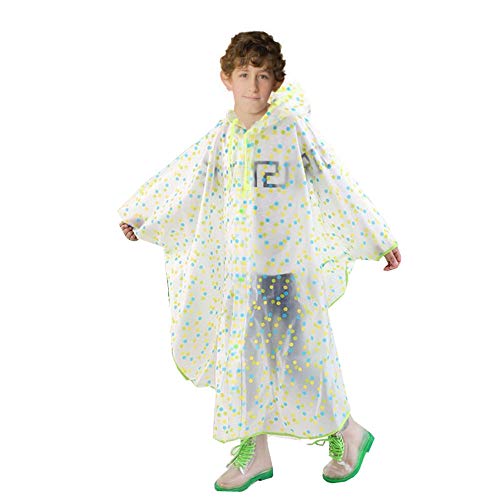 SWIHELP Chubasquero Impermeable para Niños, Unisexo niño Impermeable Niñas Niños con Capucha Impermeable de la Lluvia del Poncho.[ L Verde]