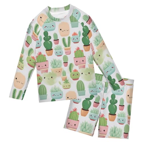 Cactus Cute Boys Rash Guard Swimsuits Set for Boys Long Sleeve Swim Shirts Bathing Suits with Trunks B0402399