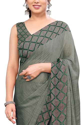 Image of MIRCHI FASHION Women Saree Ethnic Motif Print Chiffon | Breathable Lightweight Plain Weave Sari for Office and Daily Use (Available in 20 Designs)
