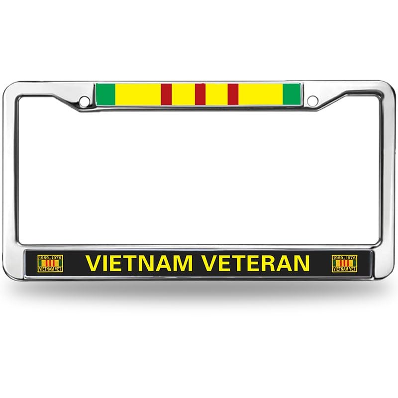 Image of Vietnam Veteran License Plate Frame, Stainless Steel Metal Auto Tag Holder | Show appreciation for service with this durable metal Vietnam Veteran license frame, built weather-resistant to last.