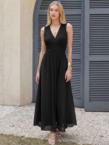 Image of ANRABESS Women's Floral Tulle Wedding Guest Maxi Dress | V Neck Sleeveless,A-Line Elastic Waist,Casual Flowy Formal Boho,Bridal Shower Garden Party Beach Vacation,Summer Fall