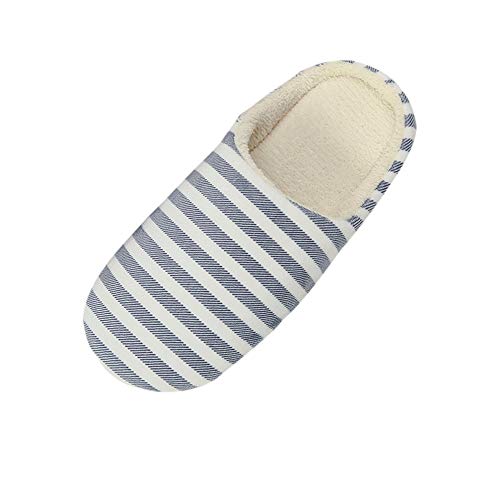Aniywn Women's Men Warm Slipper Warm Striped Comfort Home Slipper Indoors Anti-Slip Winter House Shoes(Navy,38-39)