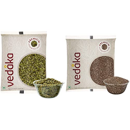 Image of Amazon Brand - Vedaka Premium Pumpkin Seeds, 200g & Vedaka Premium Raw Chia Seeds, 100g