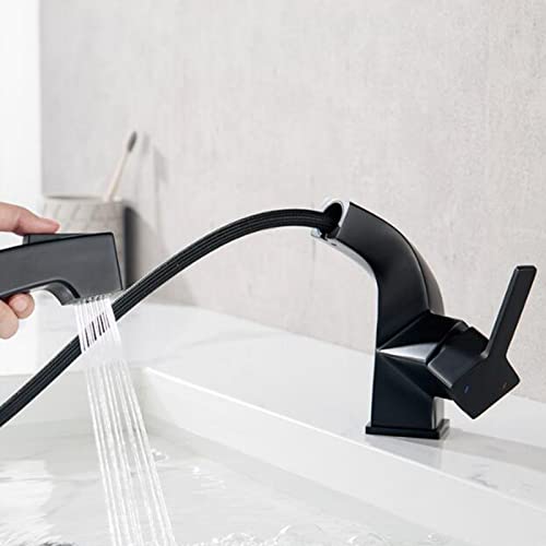 Robinet mitigeur de lavabo extractible et multifonction noir mat pour eau chaude