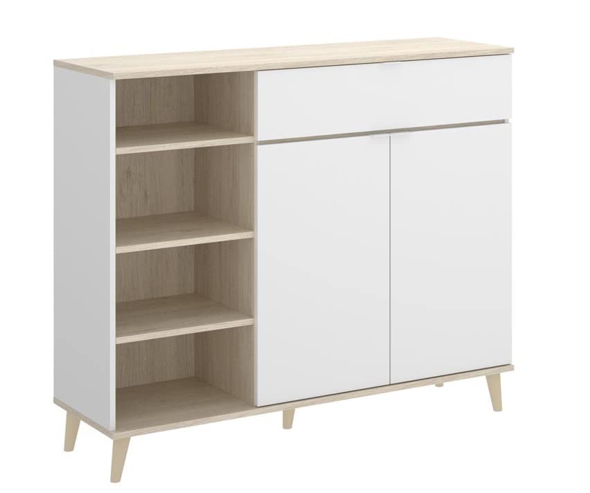 PEGANE Buffet Meuble de Cuisine Coloris Blanc/Naturel - Longueur 119 x Profondeur 40 x Hauteur 102 cm