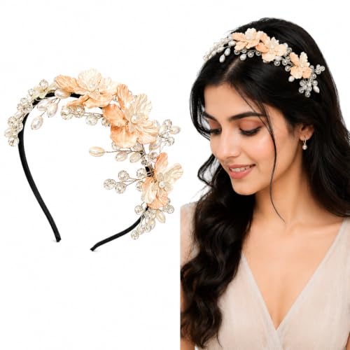 Image of Samyak Pearl & Crystal Hair Band Accessories For Women & Girls, Stylish Tiara Headband For Wedding Party Juda Bun Fashion For Bridal Hair Decoration Accessory