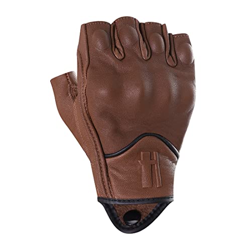 Harssidanzar Half Finger Motorcycle Gloves,for Mens Leather Riding Driving Gloves with Hand Knuckle GM037,Saddle,Size,S