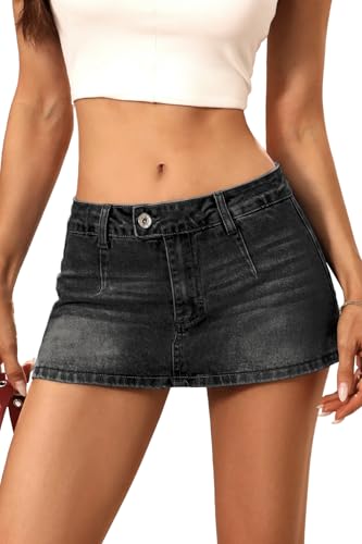 ELLEVEN Denim Mini Skirt for Women Stretch, Low Rise Y2k