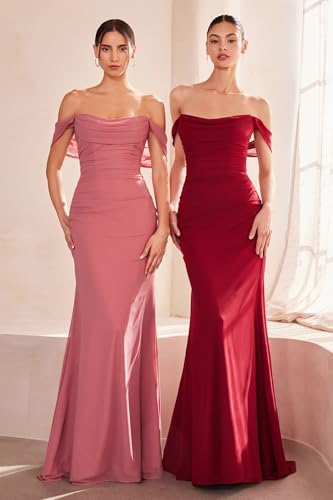 Chiffon Mermaid Off The Shoulder Bridesmaid Dresses for Women Draped Sleeves Long Prom Dresses Formal Evening Gown3