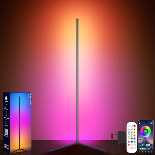 Tyute LED Floor Lamp, RGB Corner Light with Smart App and Remote Control, Music Sync Mood Lighting, Color Changing Standing Lamp with 16 Million Colors for Bedroom Living Room (RGB)