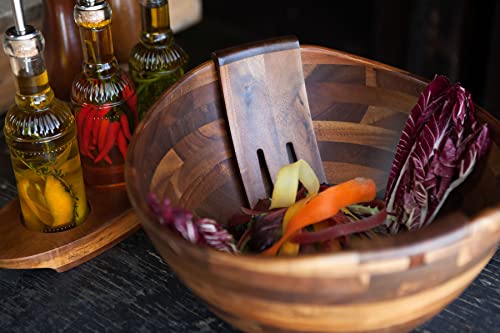 Toscana - A Picnic Time Brand Fabio Viviani Mescolare Salad Bowl Serving Set With Integrated Serving/Tossing Tools, (Acacia Wood), 13.25 X 12.75 X 6.5 #TOP2