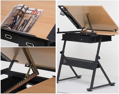 Extra Large Drafting Desks, Standing Tilt Study Table Drafting Craft Table W/2 Drawers, Height Adjustable Tiltable Art Desk, Ultimate Drafting Station for Home Office & Studio