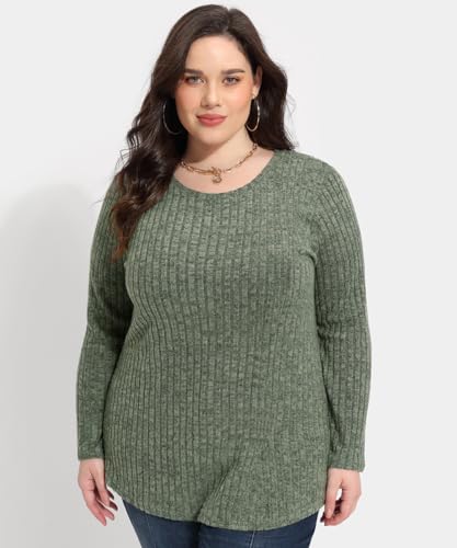 Image of CARCOS Plus Size Tops for Women Long Sleeve Raglan V Neck T Shirts Tunic Fall Blouse Xl-5Xl 14W -28W