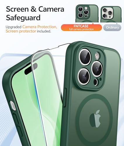 Image of FNTCASE for iPhone 15 Pro Max Case: [Compatible with Magsafe] Translucent Matte Cases with [Full Camera Protection] [Screen Protector] Military Grade Shockproof Protective Phone Cover - Green