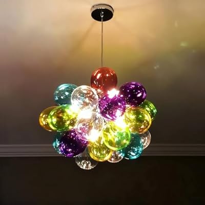 Vcozar Semi Flush Mount Bubble Chandelier,Close to Ceiling Light Fixtures,20" Modern Bubble Balloon Glass Chandelier with Colorful Globe Glass Shades Pendant Light for Foyer,Dining Room,Island,Party