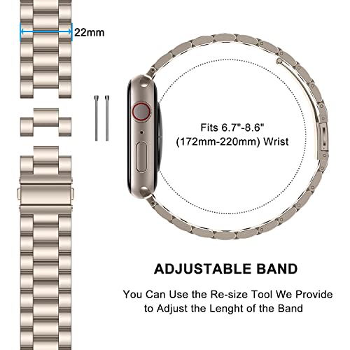 Image of HITZEE Compatible with Apple Watch Band 42 /41 /40 /38mm Business Stainless Steel Metal Strap Men Women Link Bands Compatible for iWatch SE3-1 Series 11 10 9 8 7 6 5-1, 38 /40 /41 /42mm Starlight
