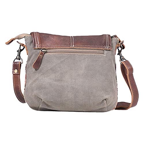 Myra Bag female Crack Flap Upcycled Canvas & Leather Crossbody Bag S-16223