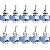 QWORK® 10 Stück MTS-202 Kippschalter DPDT 2 Positionen EIN-EIN, 6-polig, AC 125 V 6 A