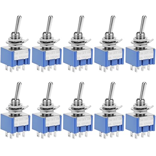 QWORK® Lot de 10 interrupteurs à bascule MTS-202 DPDT 2 positions ON-ON, 6 broches, AC 125 V 6 A