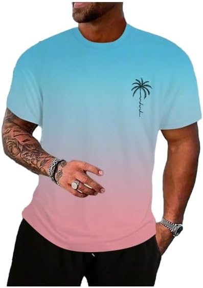 Floerns Men's Summer Streetwear Causal T Shirts Ombre Tropical Print Crewneck Short Sleeve Tee Shirts Tops