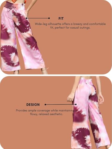 Image of Leriya Fashion Womens Mid Rise Tie-Dye Loose Fit Flared Wide Leg Palazzo Pants | Relaxed Pants | Bottom