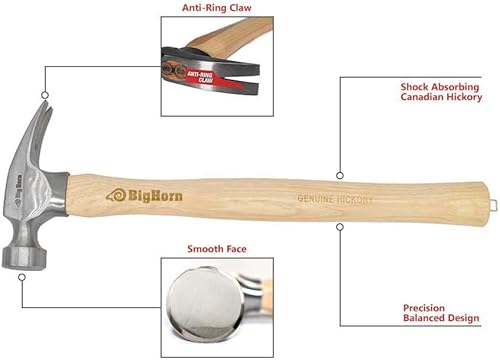 Miniatura 2 de Big Horn 15126 Martillo de garra de 10 onzas con mango recto de nogal