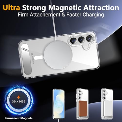 Image of SPIDERCASE Magnetic for Samsung Galaxy S25 FE Case, [3 Stand Ways][ Military Grade Drop Protection] with Invisible Stand Shockproof Slim Case for S25 FE 5G,Clear