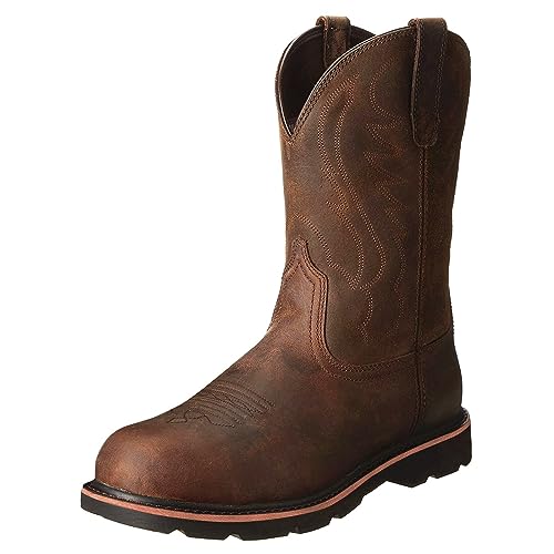 Mens Cowboy Boots Square Toe Embroidered Wide Calf Boots Slip On Brown Leathe Western Mens Winter Boots