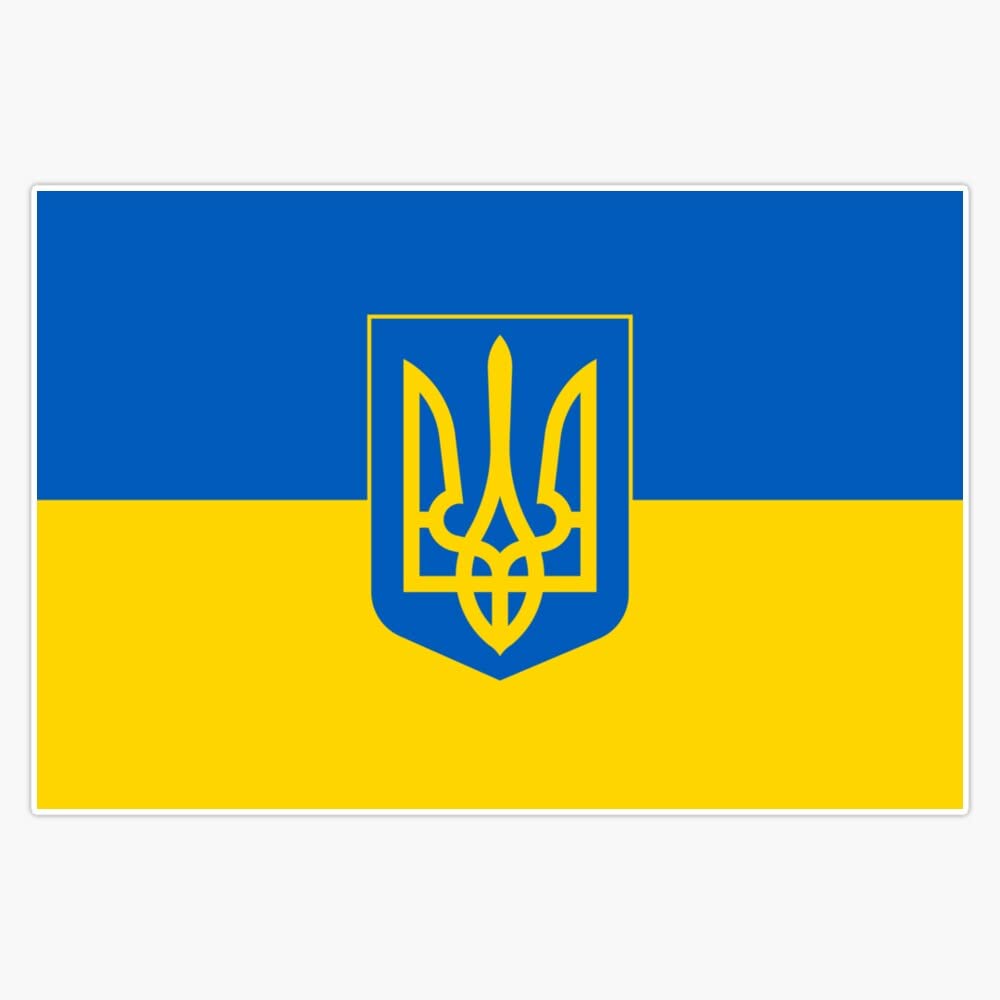 Ukrainian Flag with Coat of Arms Sticker Vinyl Decal Bumper Sticker 5"