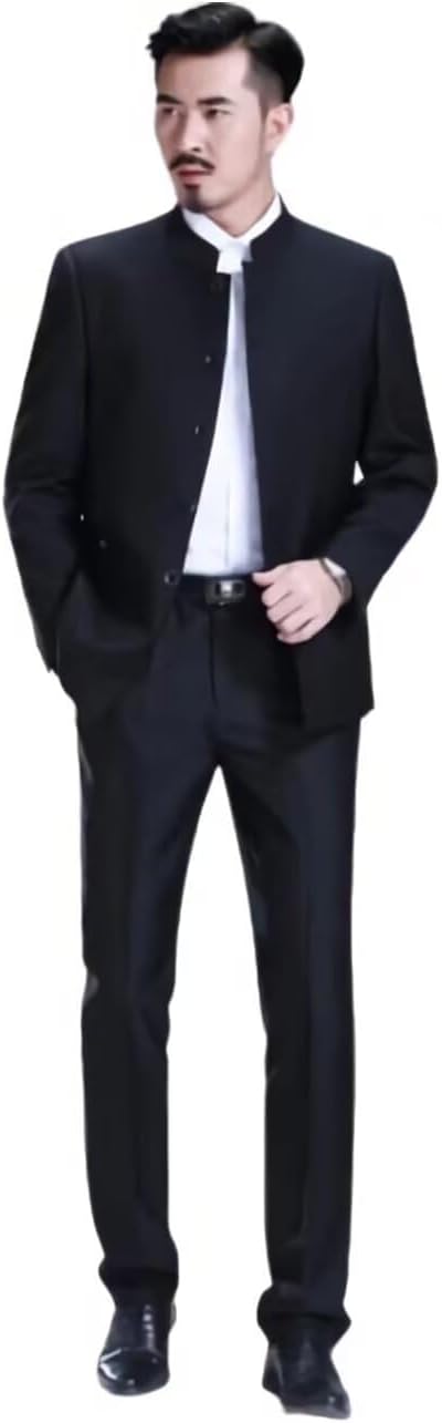 Chinese Tunic Suit for Men Stand Collar Slim Fit 2 Piece Suits - Image 3