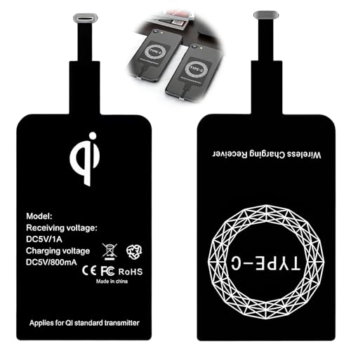 2 Pièces Récepteur de Charge sans Fil Qi USB C Ultra Fin 1 mm 5V/1A, Adaptateur Induction Téléphone, Chargeur à Induction pour Smartphones Compatible avec...