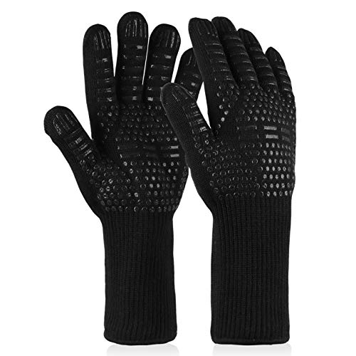 EXTSUD barbecuehandschoenen, hittebestendig tot 800 °C, 1 paar BBQ-handschoenen, ovenhandschoenen, siliconen, antislip, kookhandschoenen, bakhandschoenen, extra lang voor het barbecueën, koken, bakken, vuurplaats