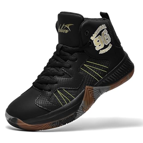 ASHION Kids Basketball Shoes Boys Girls Sneakers Mid-Top Lace Up Cushion Anti Slip Athletic Outdoor Sport Shoes for Unisex-Child