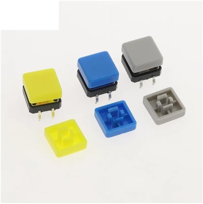 50pcs A14 Short Feet Square Switch Button Cap Match 12 * 12 * 7.3 Switch use(Yellow)