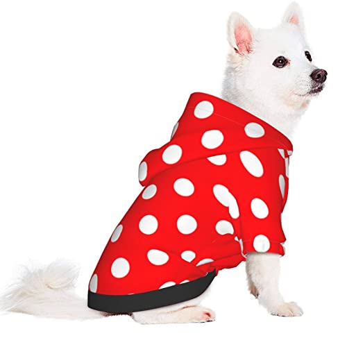 Dog Puppy Hoodies Red White Polka Dot Sweatshirt Pet Hooded Coat Jackets Apparel For Small Dogs Medium #TOP1
