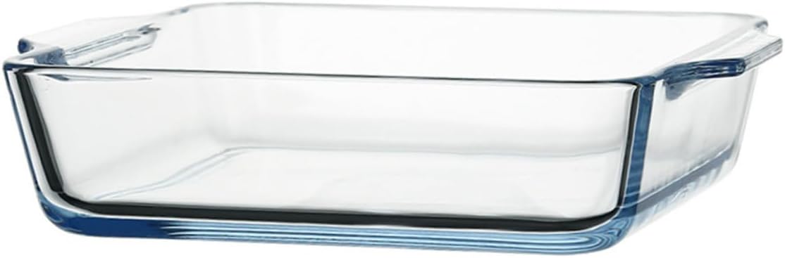 Cabilock 8-Inch Glass Baking Tray for Pizza and Steak Double Handle Microwave and Oven Safe Dish for Fish and Western Cuisine