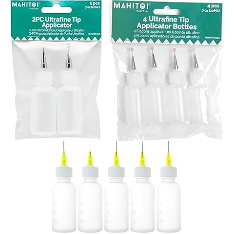MAHITOI 4 Ultra-fine Tip Applicator Bottles 20ml Clear, for storing & applying craft supplies & mediums like glitter, glue, paint, stains, inks - Creative Crafter Cover