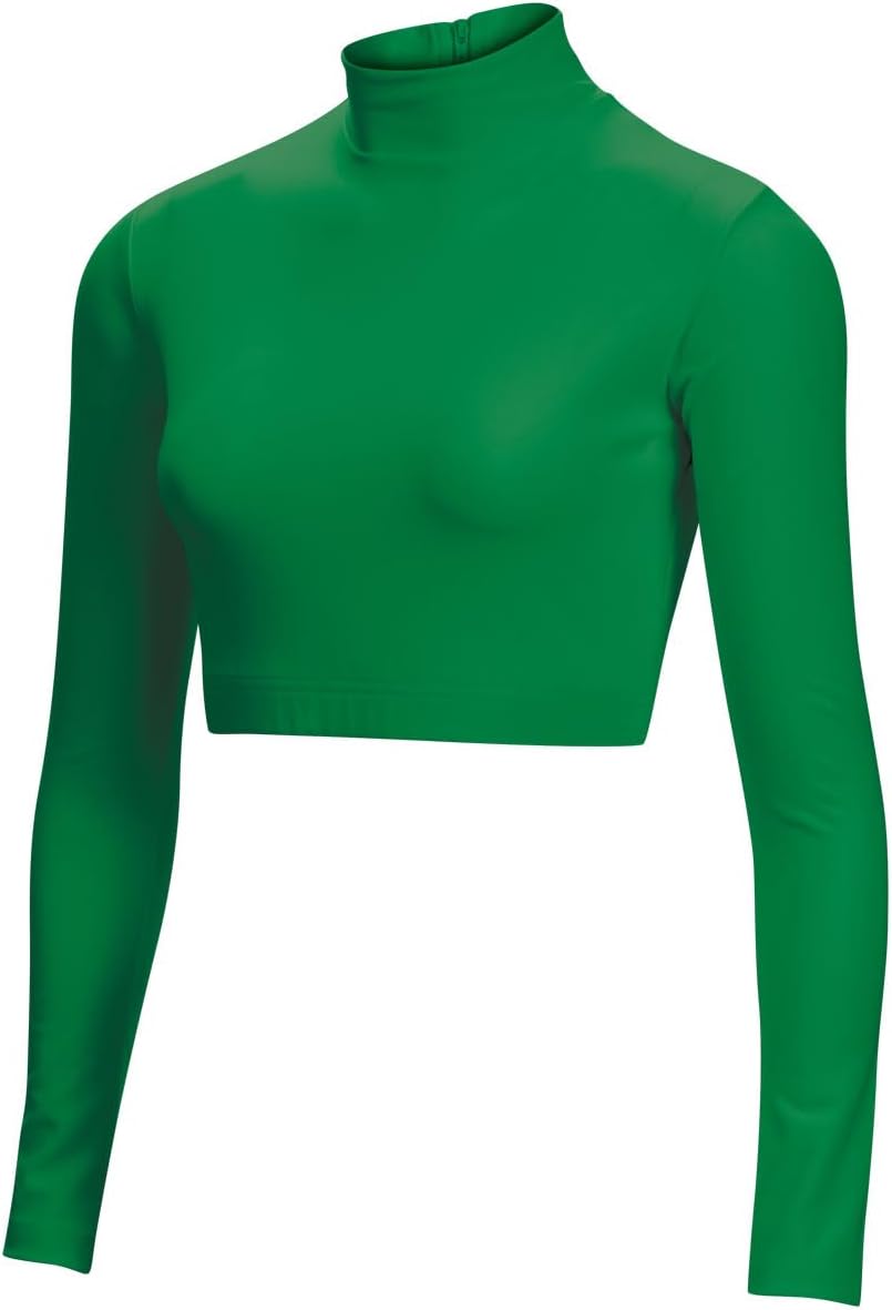 chassé Girls Long Sleeve Cropped Bodysuit, Mock Neck Cheerleading Shirt
