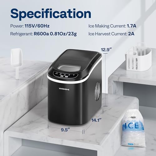 VIVOHOME Electric Portable Compact Countertop Automatic Ice Cube Maker Machine with Hand Scoop and Self Cleaning Function 26lbs/Day Black by VIVOHOME - Image 7