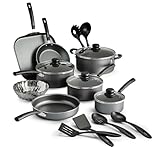 Tramontinas PrimaWare 18-Piece Nonstick Cookware Set, Includes Saucepans, Dutch Oven, Griddle, Utensils, Stay-Cool Handles, Tempered Glass Lids, Dishwasher-Safe, For Gas, Electric, and Ceramic Cooktop