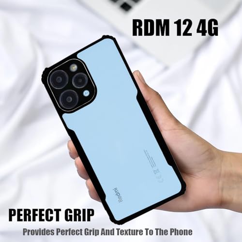 Image of AIBEX Crystal Clear Back Cover Case for Redmi 12 4G | 360 Degree Protection | Shock Proof Design | Transparent Back Cover Case (PC & TPU, Black Bumper)