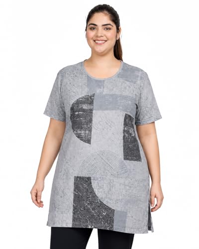 Image of In Love Women's All-Over Printed Cotton Plus Size Longline T-Shirt with Pockets