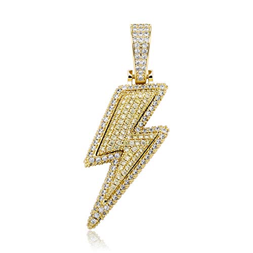 JINAO Hip Hop Large Gold Lightning Bolt Charm Pendant 18k Gold Plated Iced Out Cubic Zirconia Pendant Necklace with Micropave Simulated Diamond for Men Women (Gold Big)