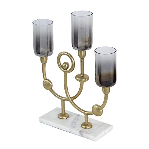 A&B Home Gold Arch Candle Holder - Arched 3 Piece Aluminum Candle Holder with Marble Base, Decorative Candle Holder, Living Room Entryway Console Table Accent Piece, 14