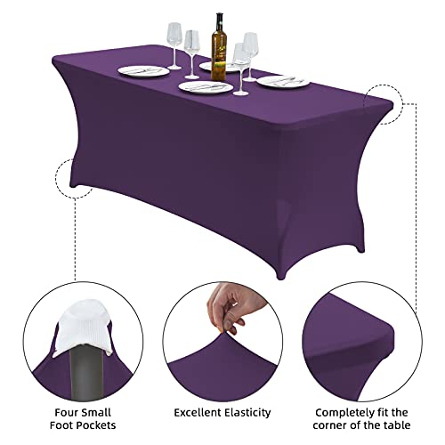 CWK 4FT Waterproof Stretch Spandex Table Cover for Rectangular Tables - Elastic Fitted Tablecloth for Folding Tables,Wrinkle Resistant Table Cloth for Parties, Weddings, Banquets & Events (Dark Puple) by CWK - Image 4