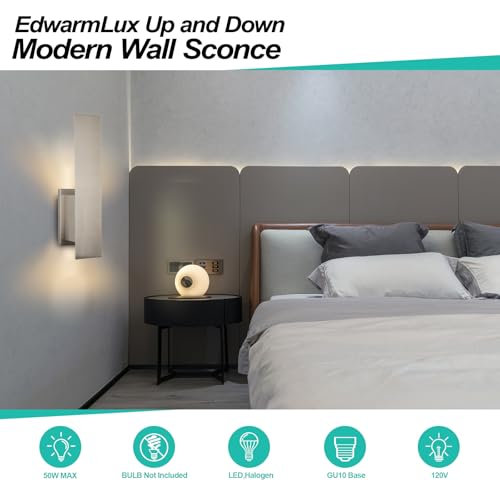 Edwarmlux Indoor Wall Sconces, Modern Wall Lights, Up and Down Wall Mount Light, Dimmable Hardwired Wall Light for Bedroom, Living Room, Hallway, GU10 Bulbs Excluded, 2 Pack (Brushed Nickel) by Edwarmlux - Image 4